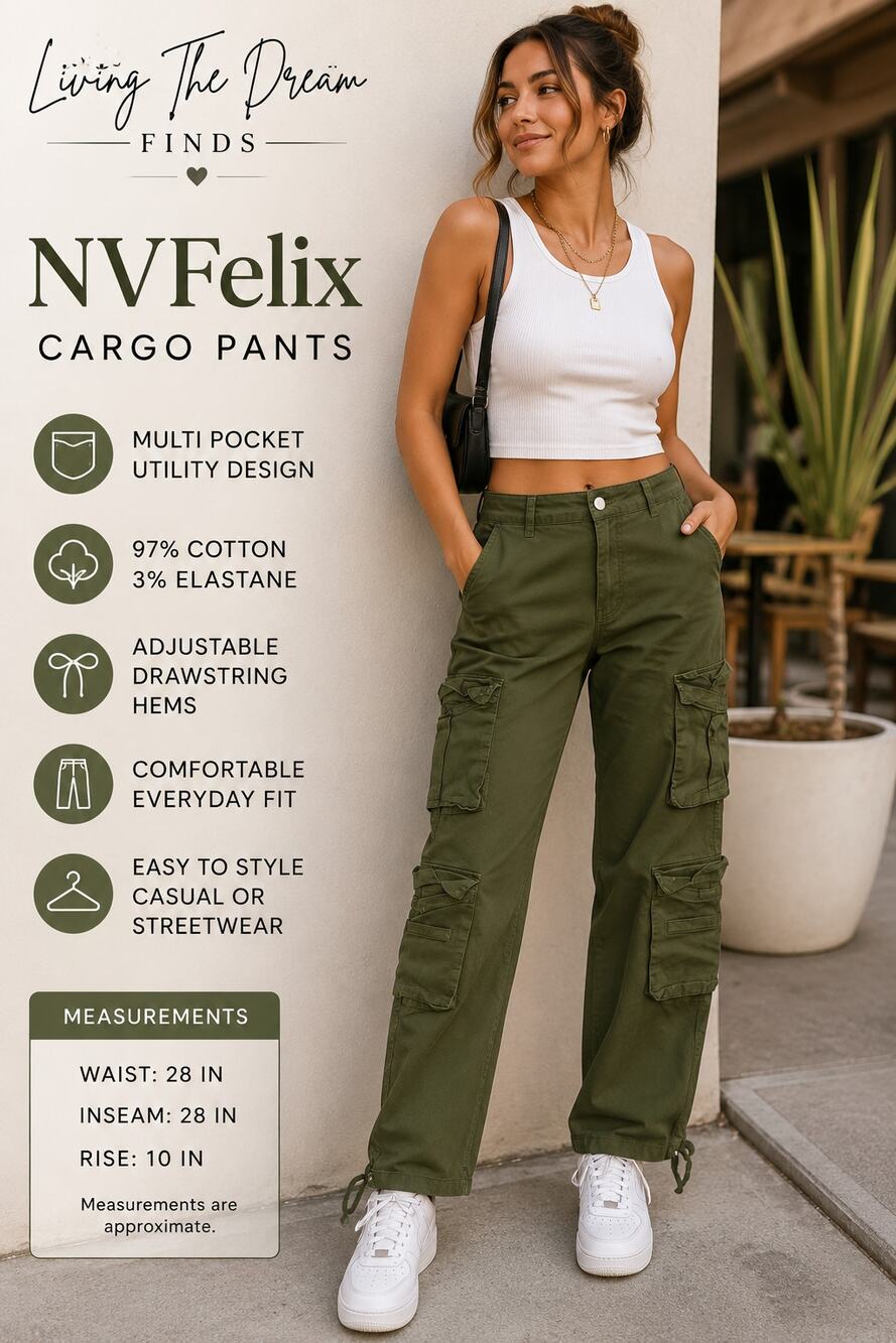 NVFelix Women’s Medium Olive Green Cargo Pants Multi Pocket Utility 28x28